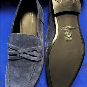 Stuart Weitzman Navy Suede Slip-On Loafers Simon Crisscross New